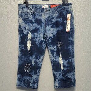 Decibel Women's Ripped Capris Jorts with Rhinestones | Size 9